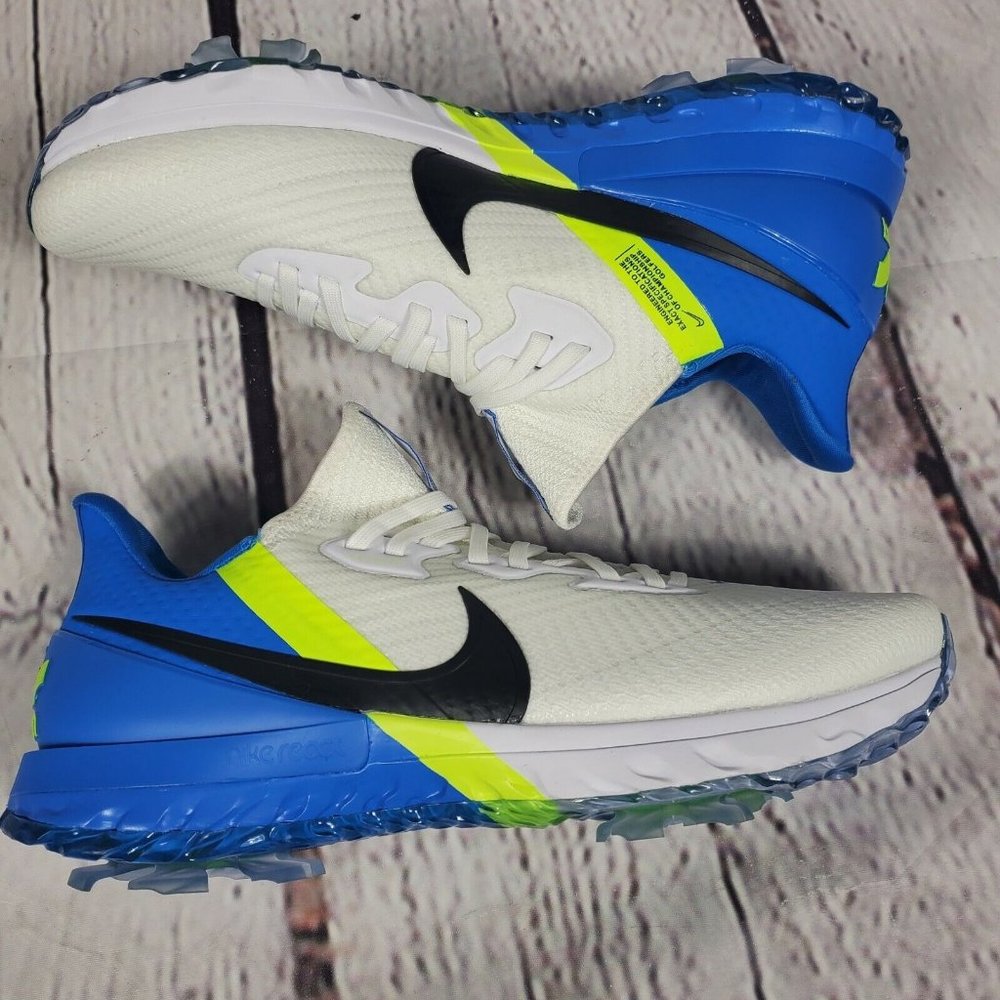 Nike Golf Shoes Mens 10.5 White Blue Air Zoom Infinity Tour Flyknit Swoosh Logo - Picture 6 of 10
